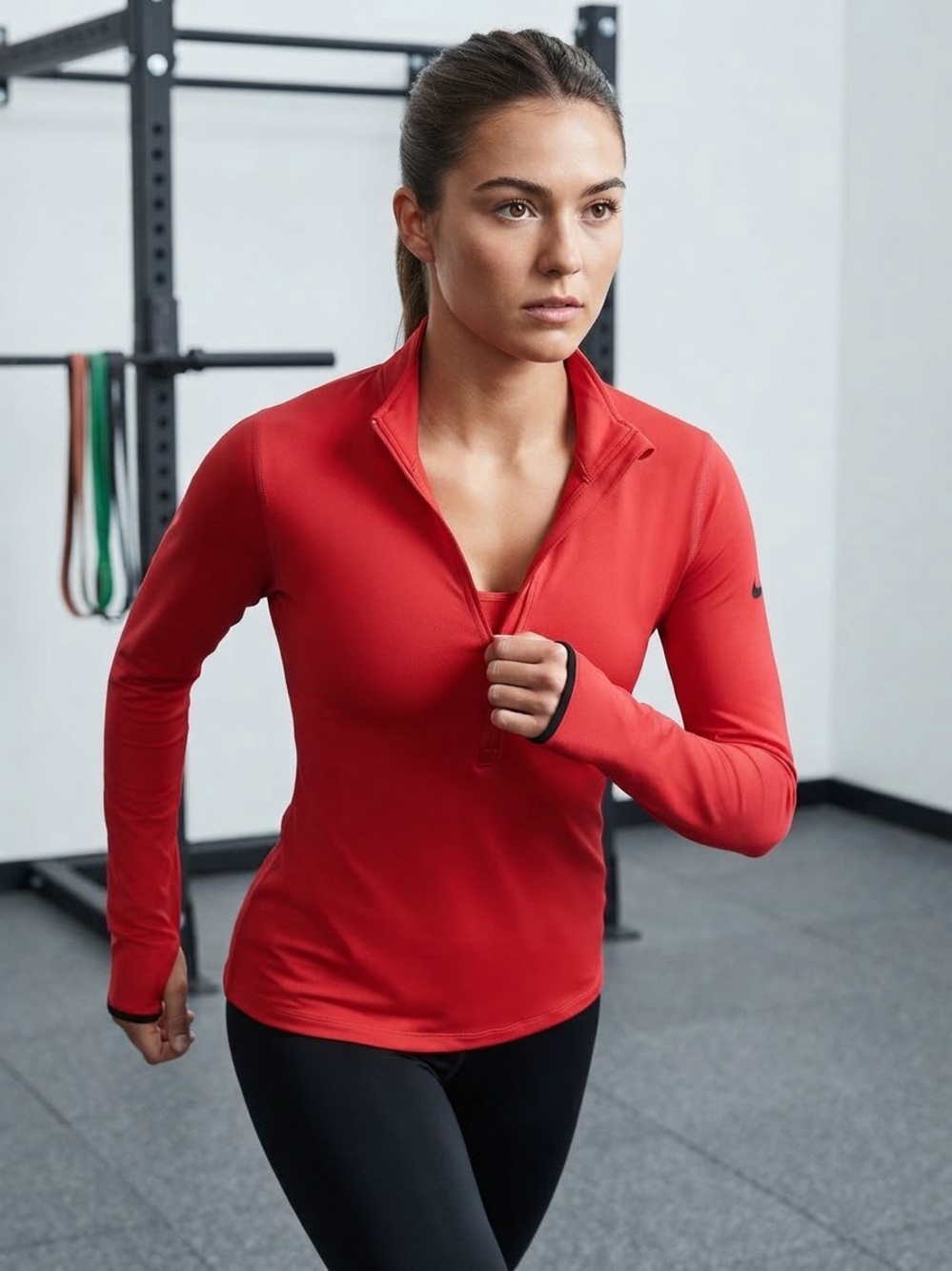 Nike Women’s Red Long-Sleeve Half-Zip Performance Top